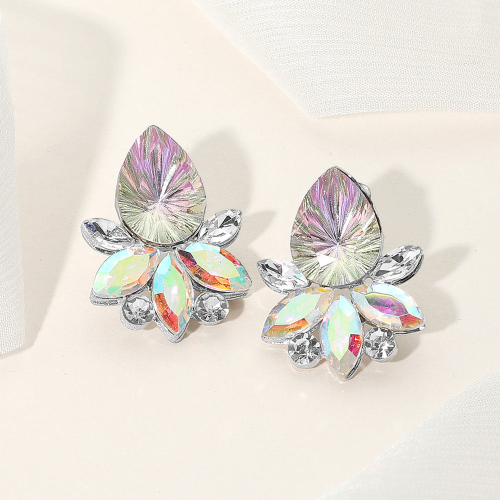 Madeline Love AB, Silver, Vitrail Light Teardrop Stone Accented Marquise Stone Embellished Evening Earrings
