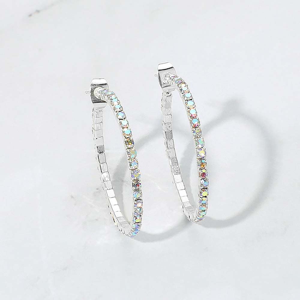 Madeline Love AB, Silver 30mm Rhinestone Paved Hoop Earrings