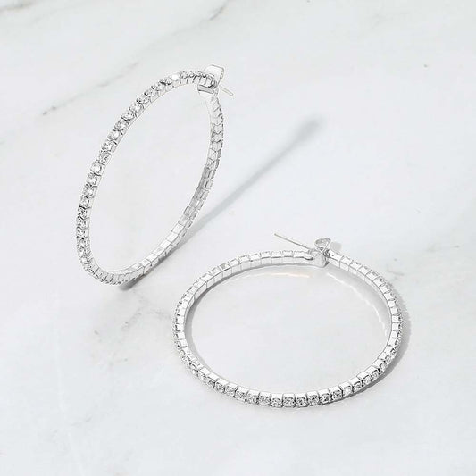 Madeline Love Clear, Silver 40mm Rhinestone Paved Hoop Earrings