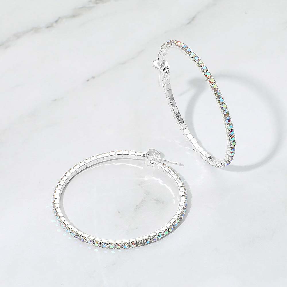 Madeline Love AB, Silver 40mm Rhinestone Paved Hoop Earrings
