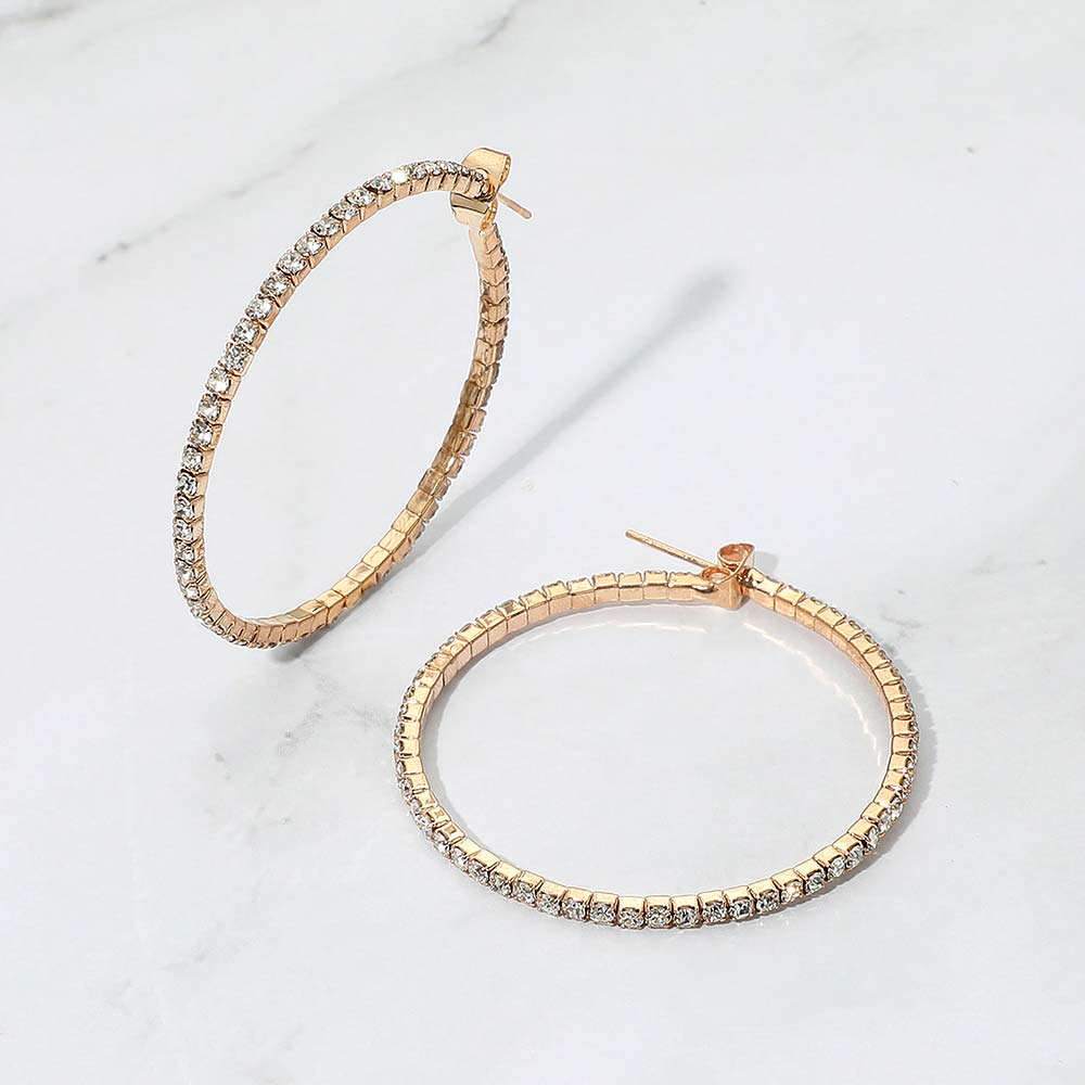 Madeline Love Clear, Gold 40mm Rhinestone Paved Hoop Earrings