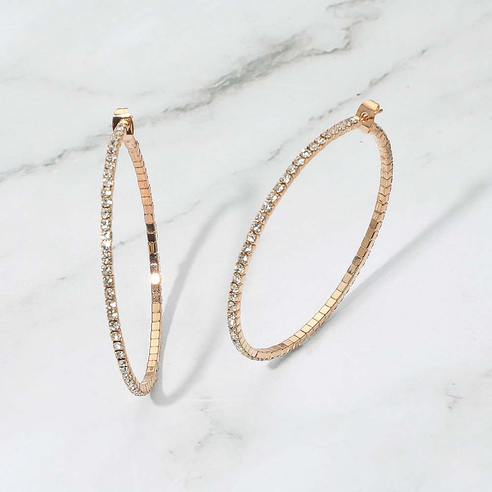 Madeline Love Clear, Gold 50mm Rhinestone Paved Hoop Earrings