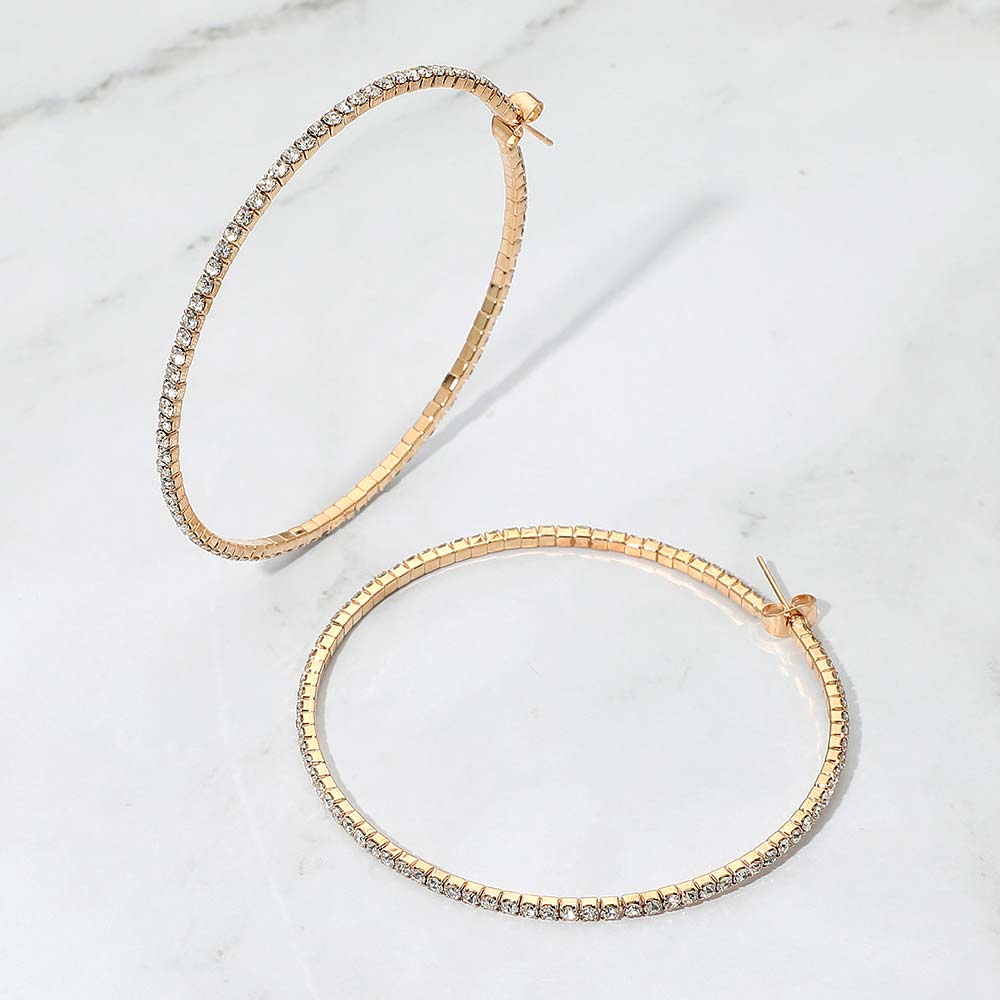 Madeline Love Clear, Gold 60mm Rhinestone Paved Hoop Earrings