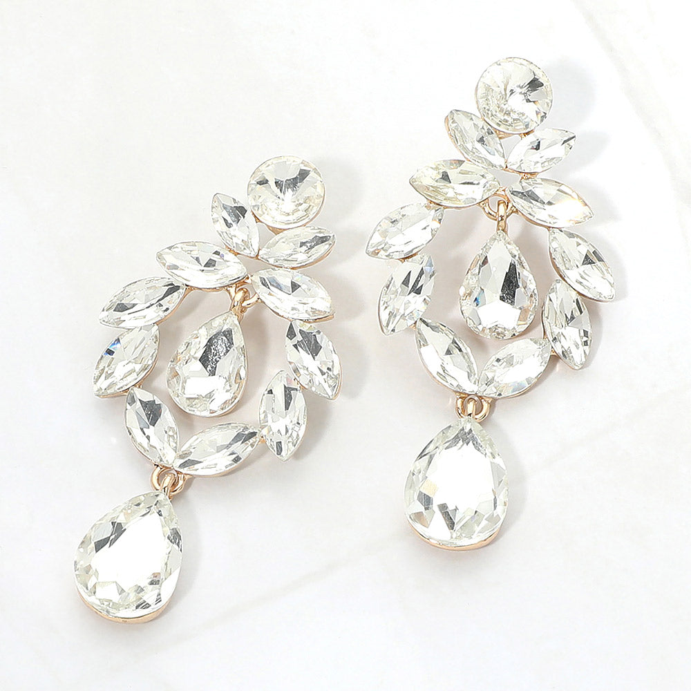 Madeline Love Gold Marquise Stone Cluster Teardrop Link Dangle Evening Earrings