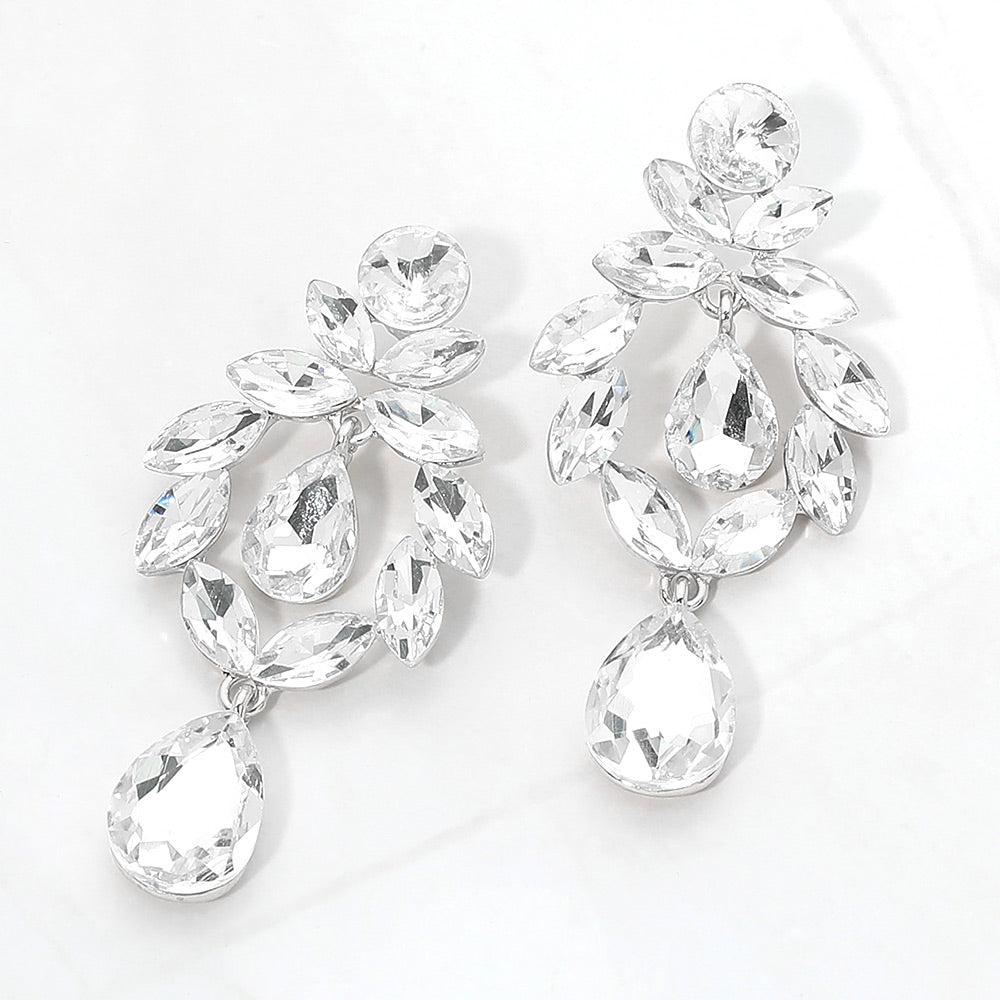 Madeline Love Silver Marquise Stone Cluster Teardrop Link Dangle Evening Earrings