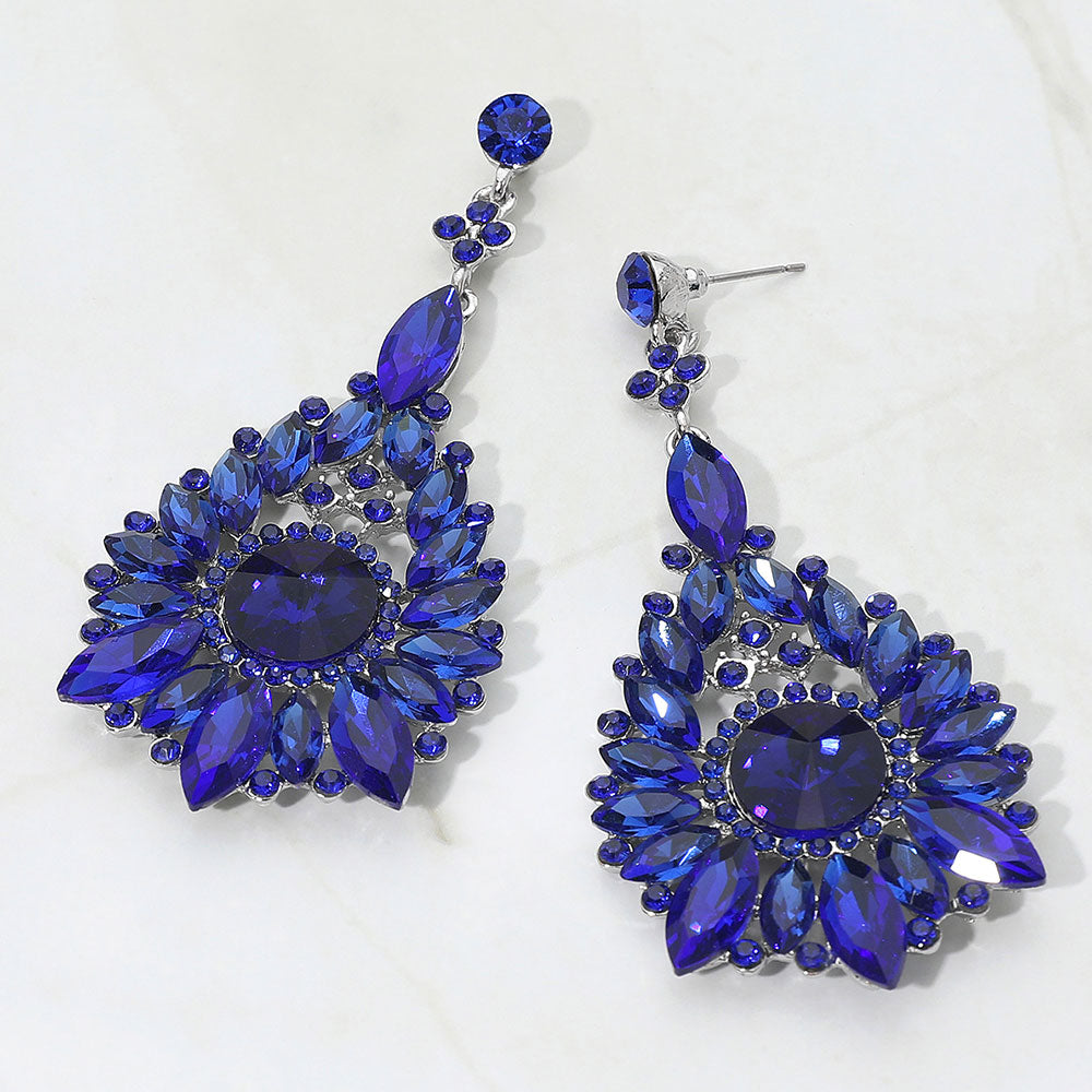 Madeline Love Blue Elegant Marquise Round Stone Cluster Teardrop Evening Earrings