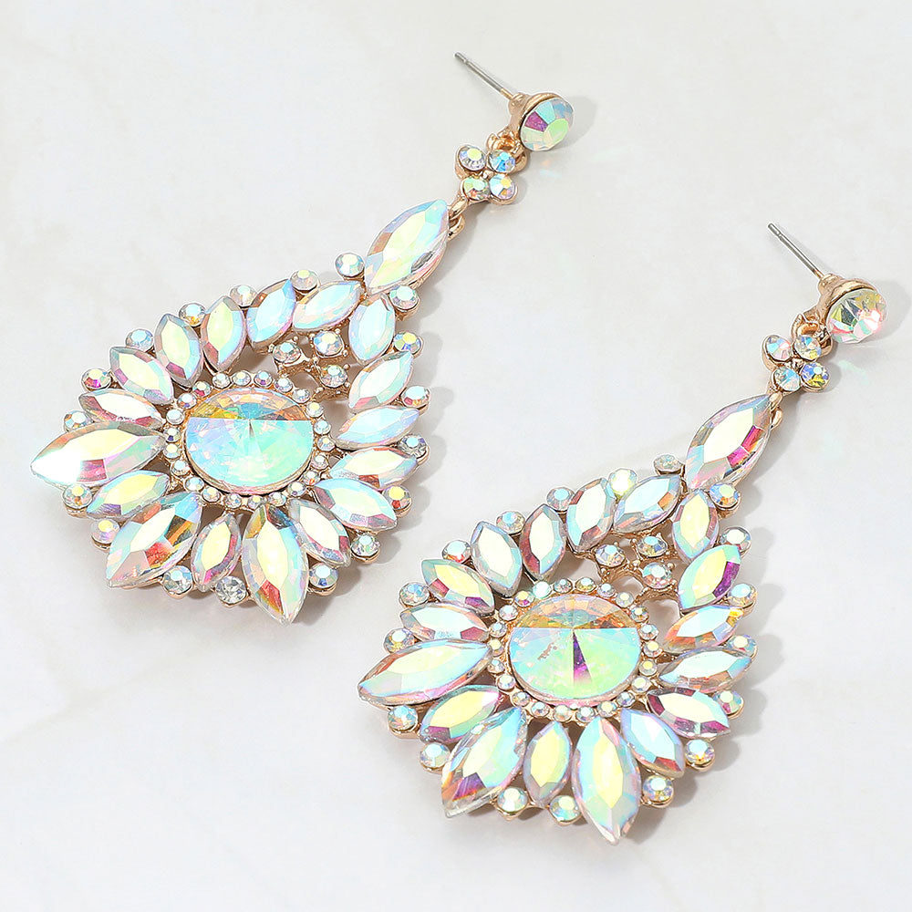 Madeline Love AB, Gold Elegant Marquise Round Stone Cluster Teardrop Evening Earrings