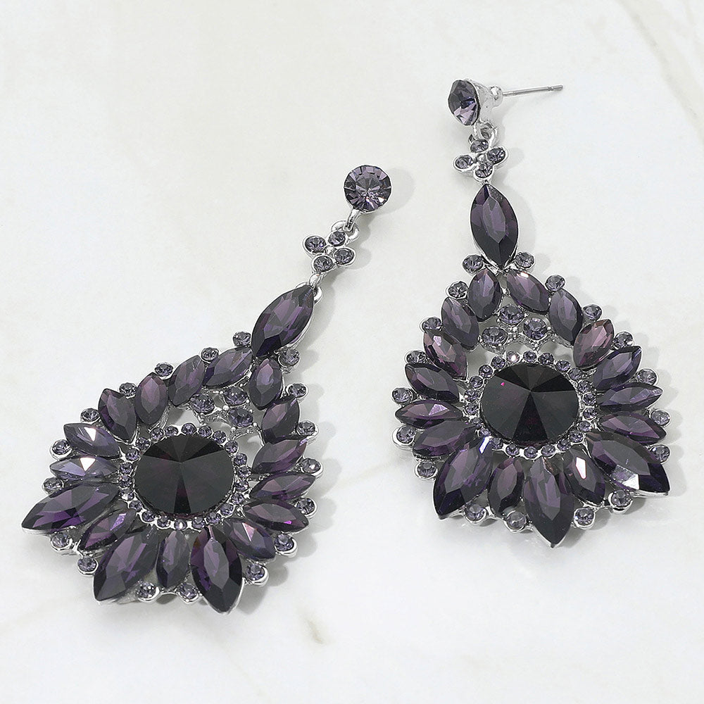 Madeline Love Purple Elegant Marquise Round Stone Cluster Teardrop Evening Earrings