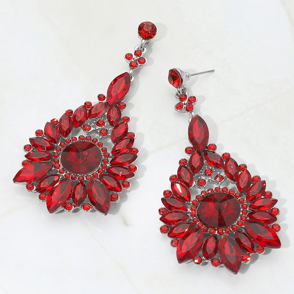 Madeline Love Red Elegant Marquise Round Stone Cluster Teardrop Evening Earrings
