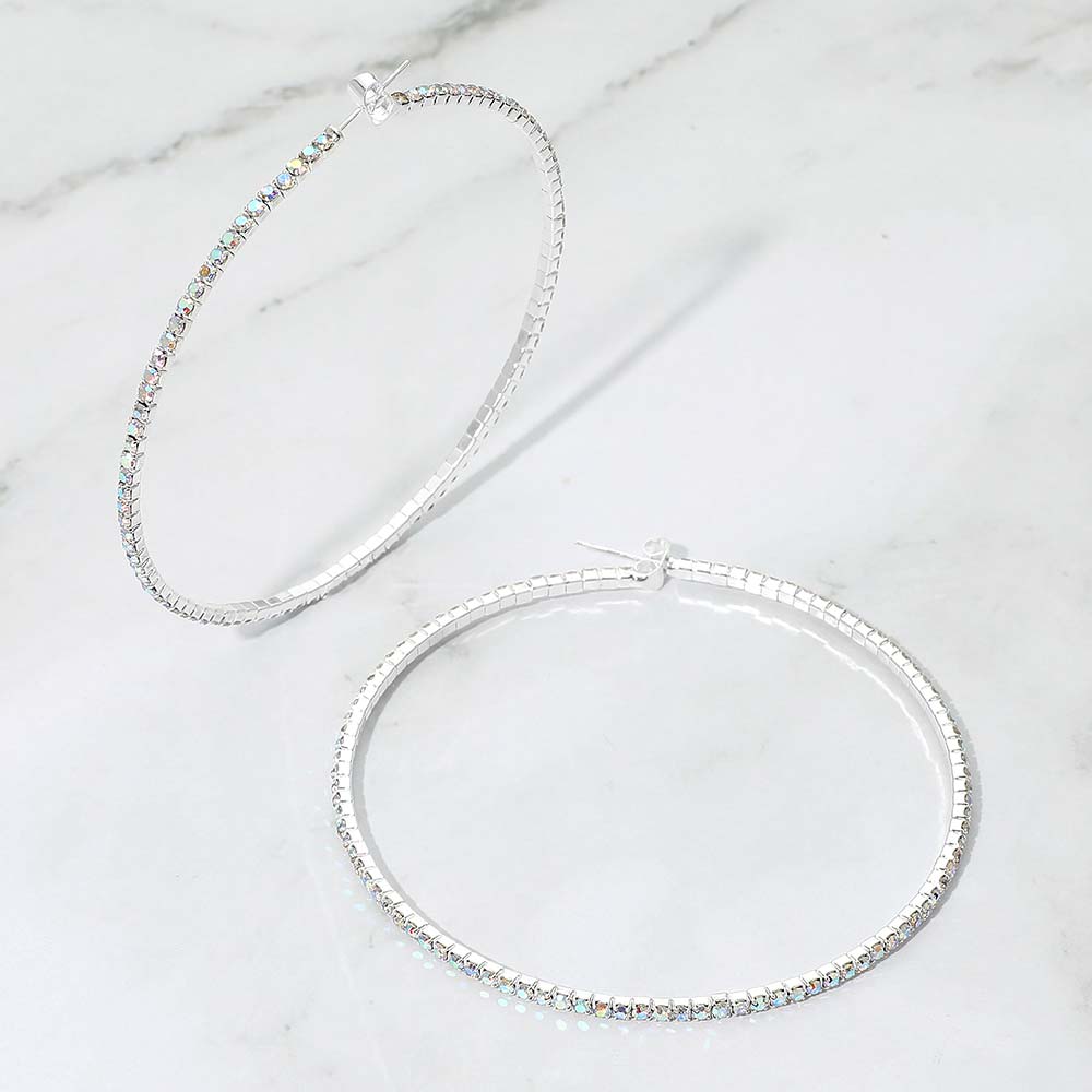 Madeline Love AB, Silver 70mm Rhinestone Paved Hoop Earrings