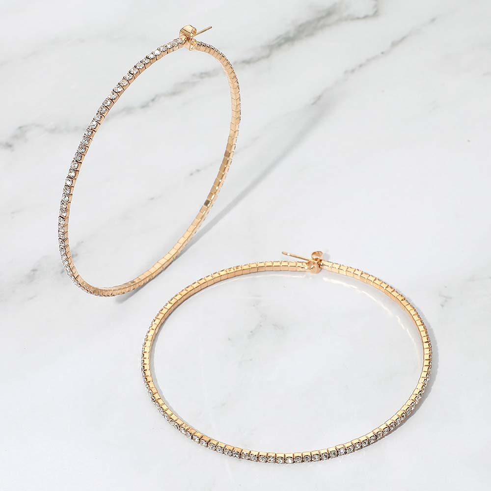 Madeline Love AB, Gold 70mm Rhinestone Paved Hoop Earrings