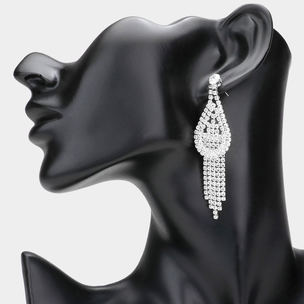 Madeline Love Silver CZ Pave Teardrop Accented Fringe Dangle Evening Earrings