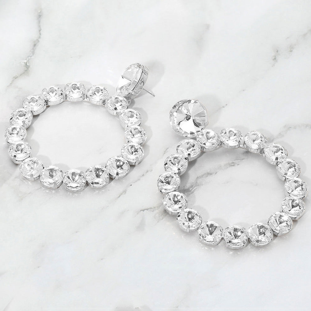 Madeline Love Silver Round Stone Link Evening Earrings
