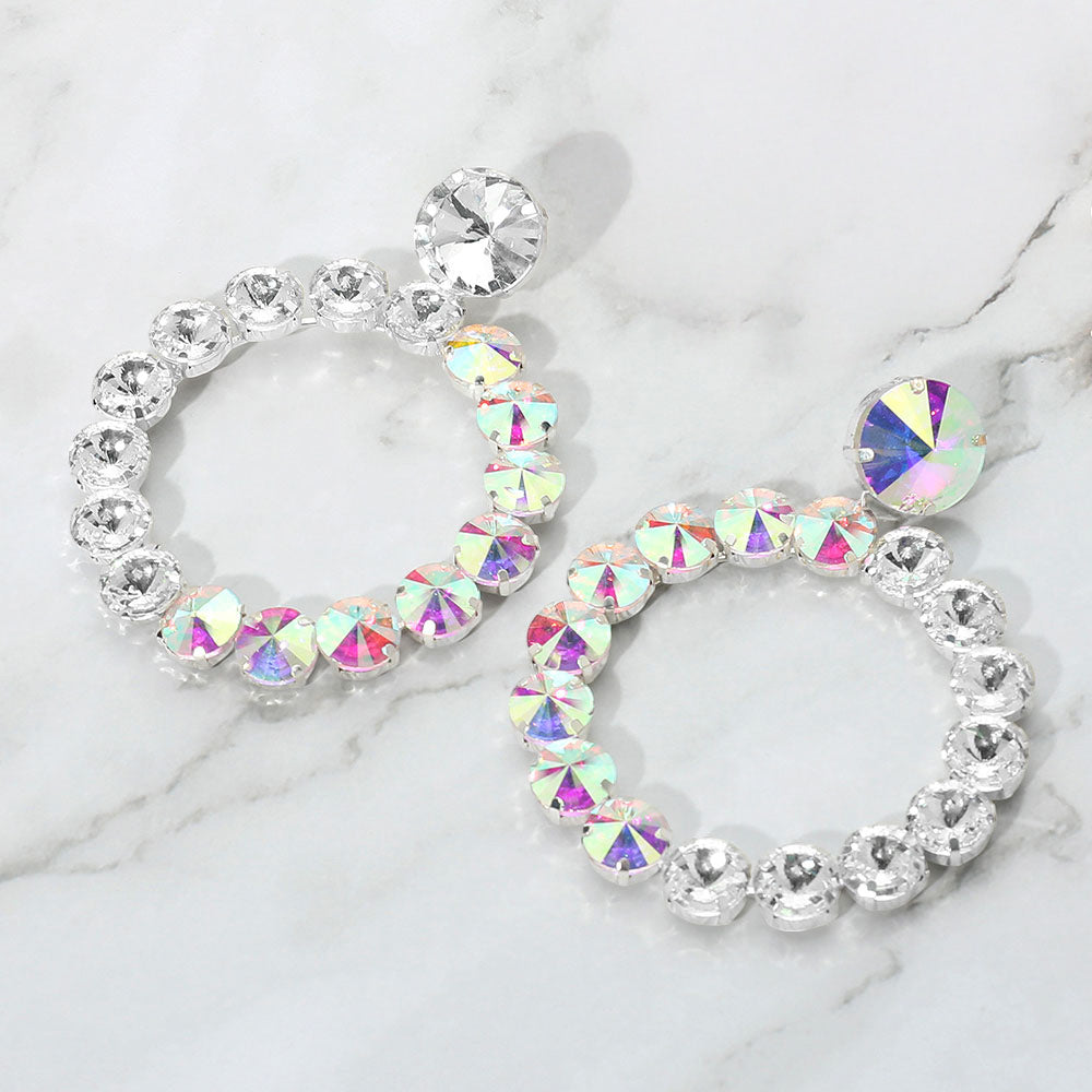 Madeline Love AB, Silver Round Stone Link Evening Earrings