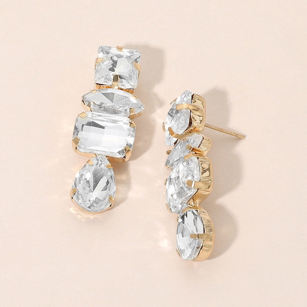 Madeline Love Clear, Gold Mixed Shaped Stone Cluster Link Drop Evening Earrings