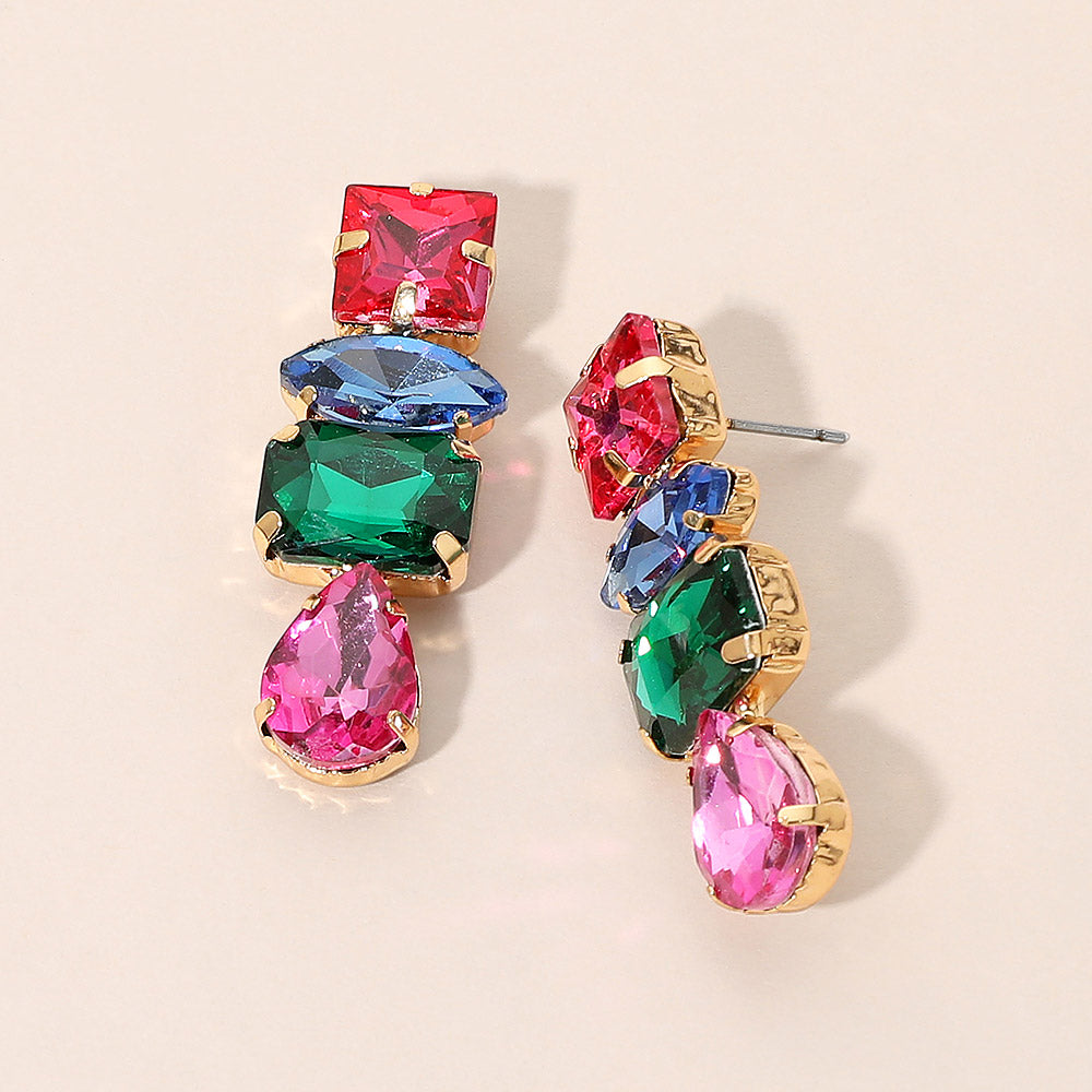 Madeline Love Multi Mixed Shaped Stone Cluster Link Drop Evening Earrings