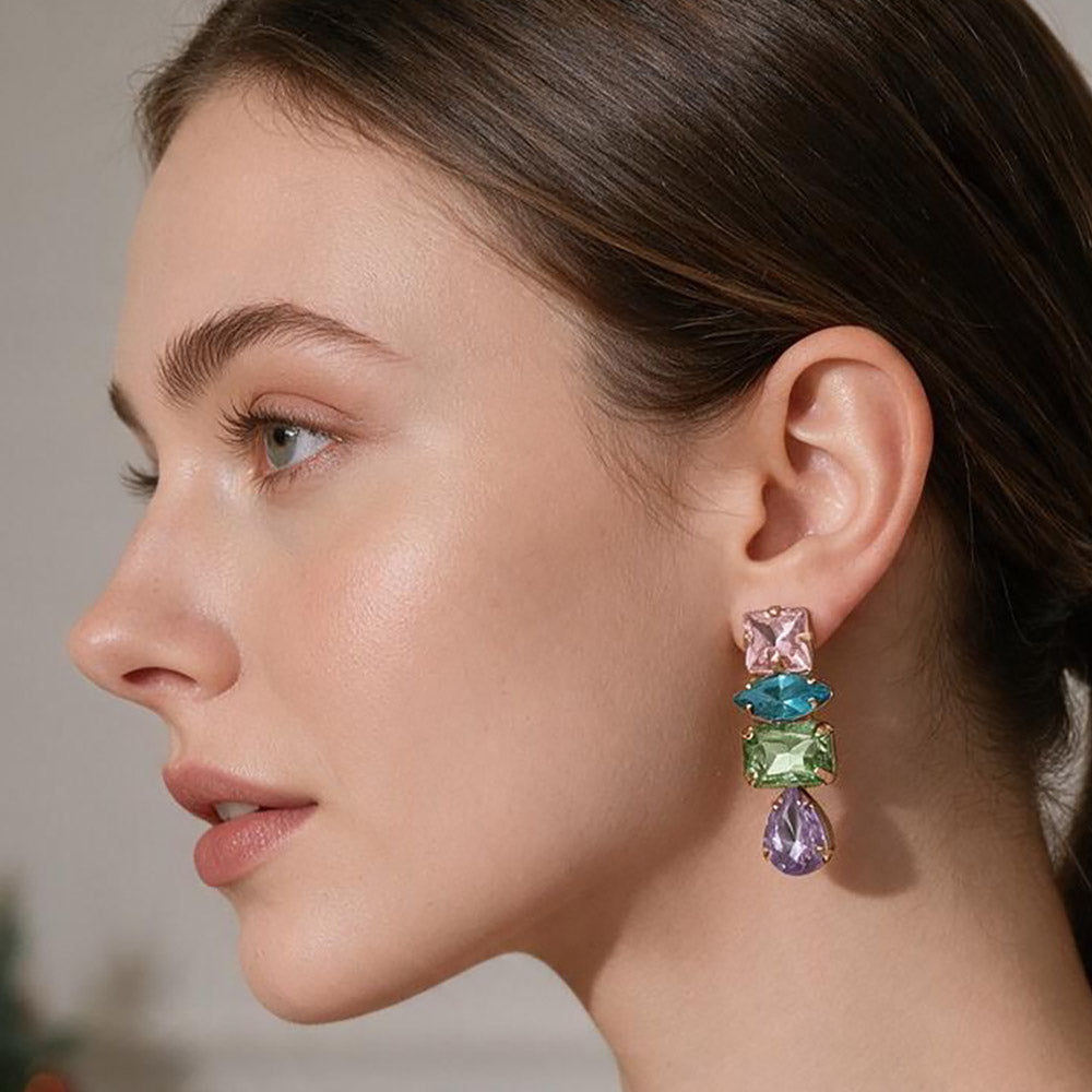 Madeline Love Light, Multi Mixed Shaped Stone Cluster Link Drop Evening Earrings