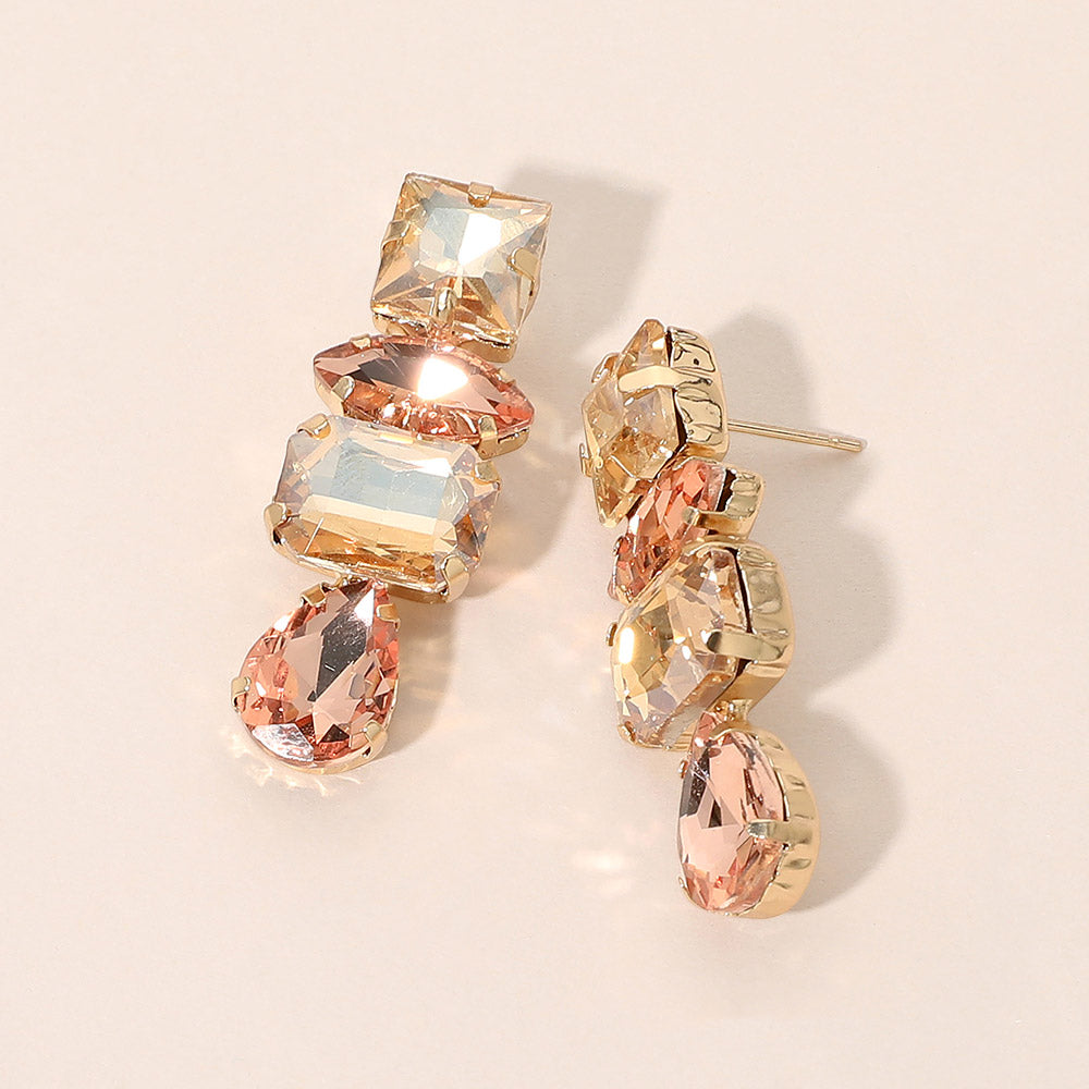 Madeline Love Lt Col Topaz, Peach Mixed Shaped Stone Cluster Link Drop Evening Earrings