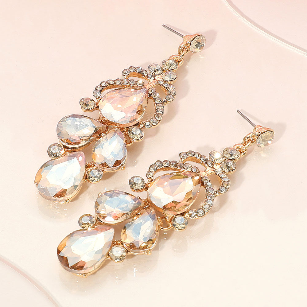 Madeline Love Gold, Lt Col Topaz Teardrop Stone Custer Chandelier Drop Dangle Earrings