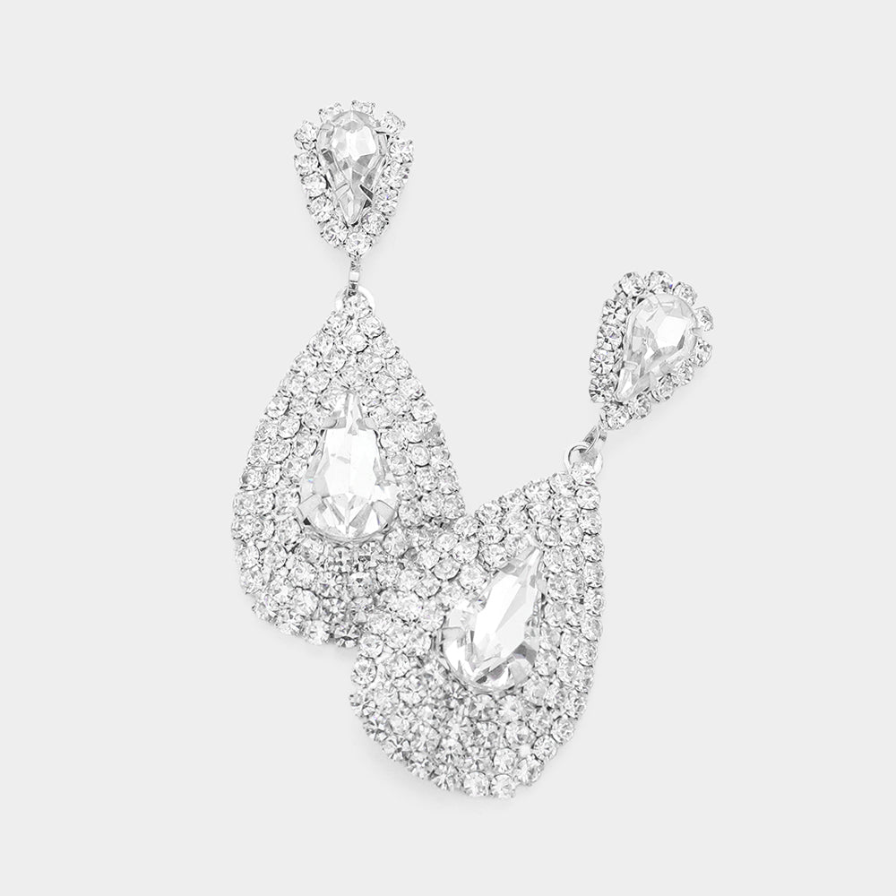 Madeline Love Rhodium Teardrop Stone Pointed Cluster Dangle Evening Earrings