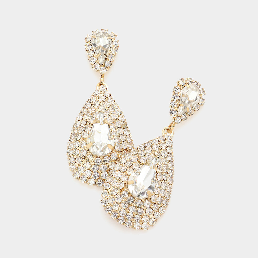 Madeline Love Gold Teardrop Stone Pointed Cluster Dangle Evening Earrings