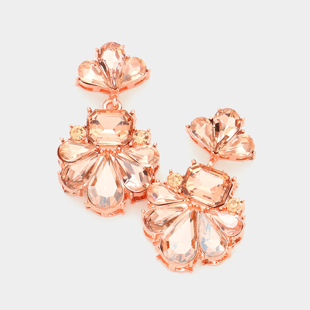 Madeline Love Peach Floral Crystal Rhinestone Drop Evening Earrings