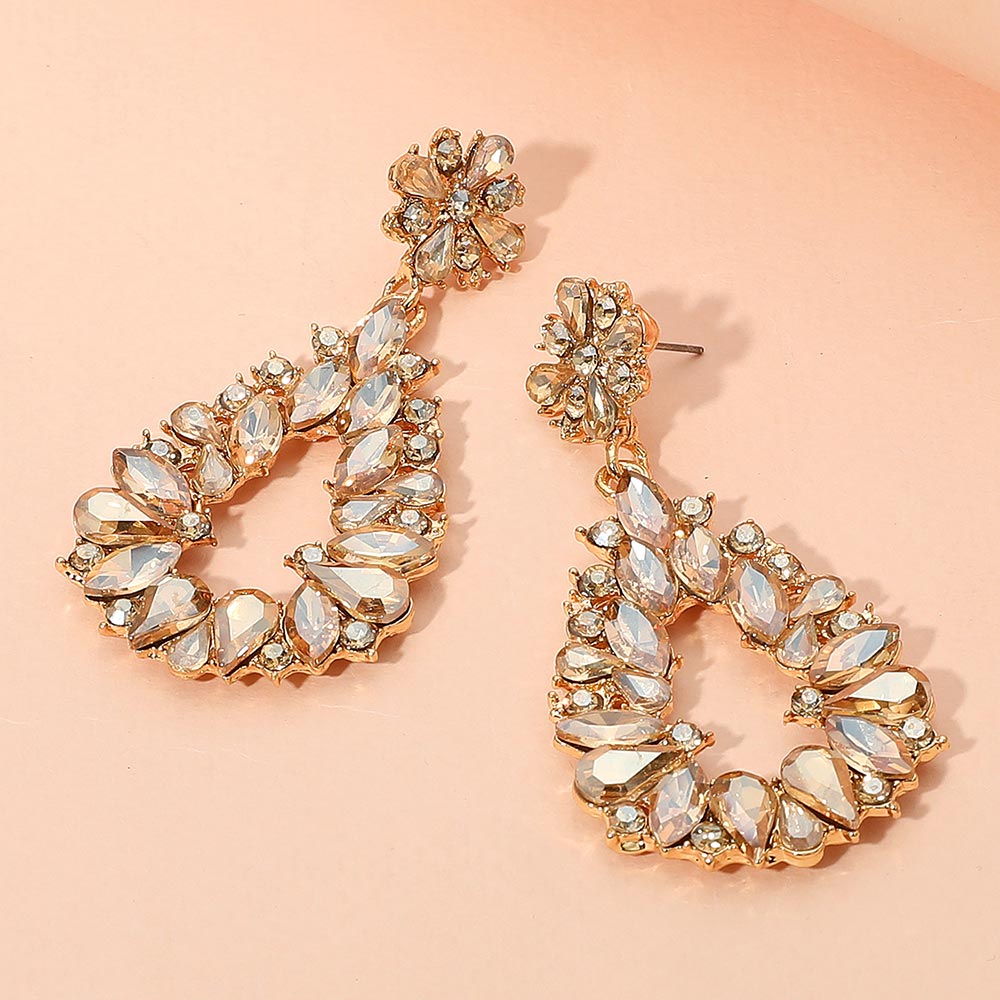 Madeline Love Gold, Lt Col Topaz Floral Marquise Teardrop Stone Cluster Accent Dangle Evening Earrings
