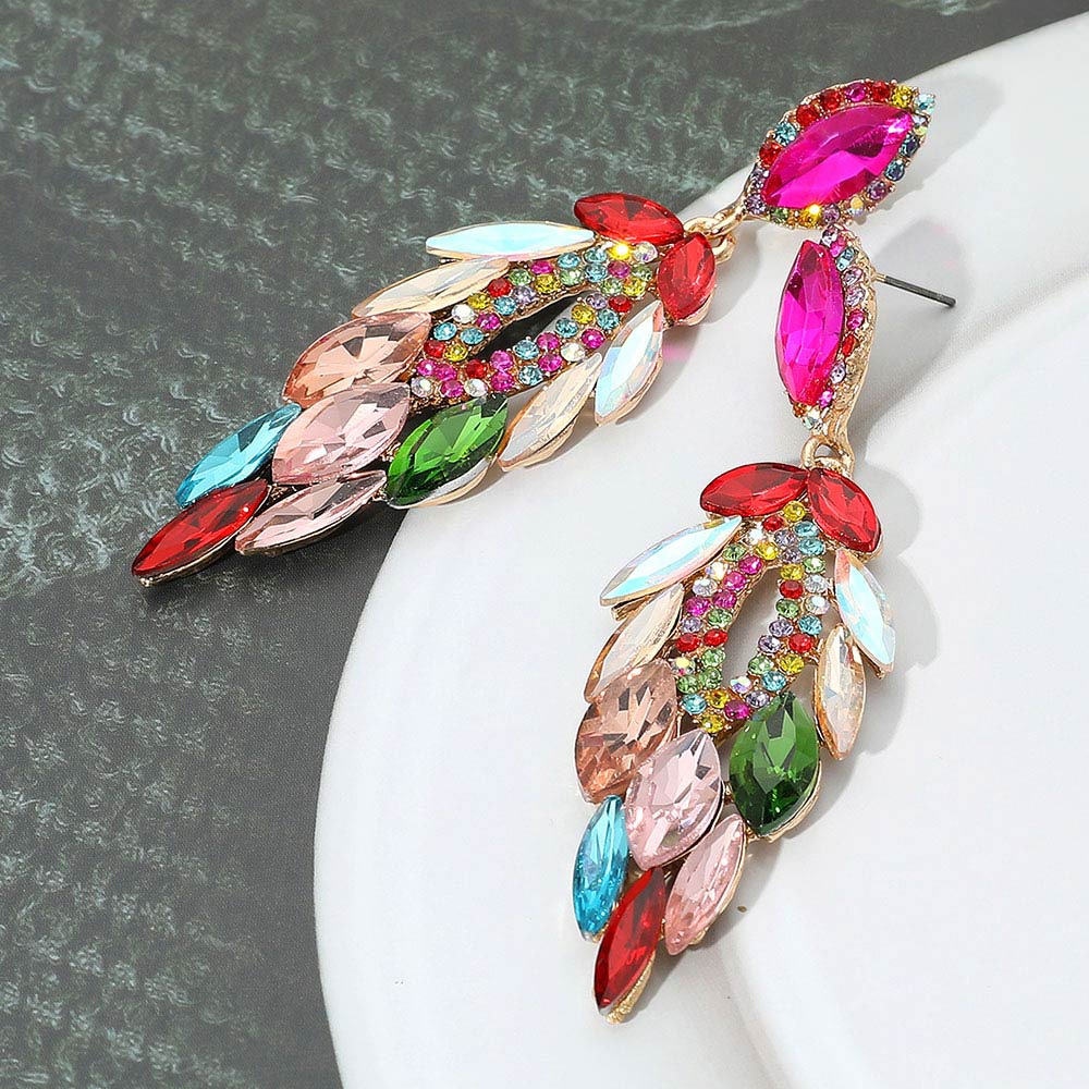 Madeline Love Gold, Multi Marquise Stone Cluster Embellished Dangle Evening Earrings