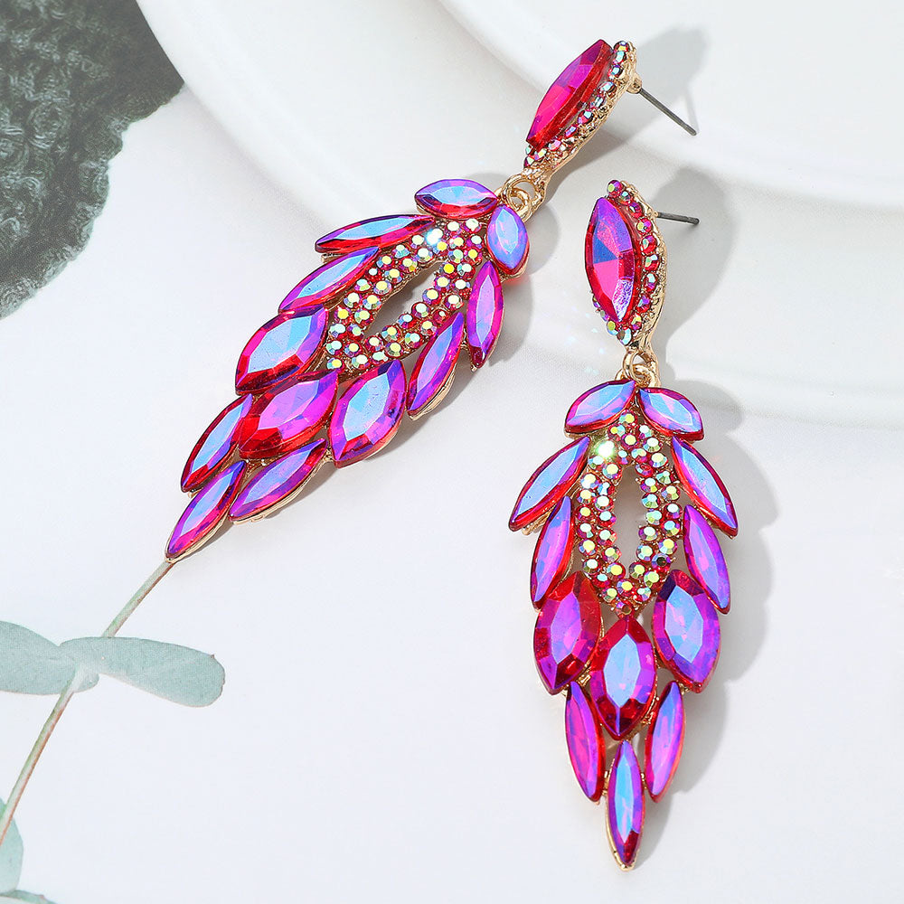 Madeline Love AB, Gold, Purple Marquise Stone Cluster Embellished Dangle Evening Earrings