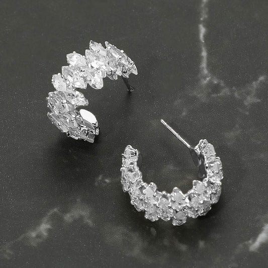 Madeline Love Clear, Silver Marquise CZ Stone Cluster Embellished Evening Hoop Earrings