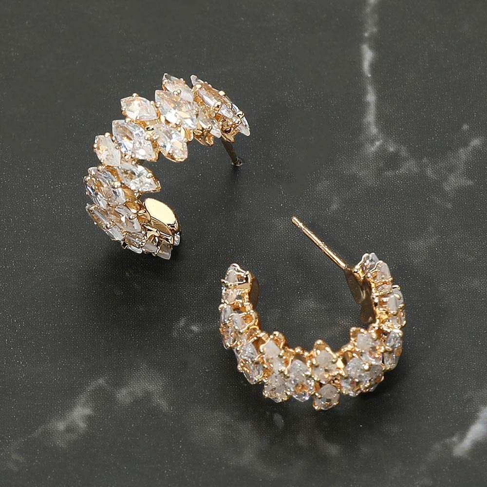 Madeline Love Clear, Gold Marquise CZ Stone Cluster Embellished Evening Hoop Earrings
