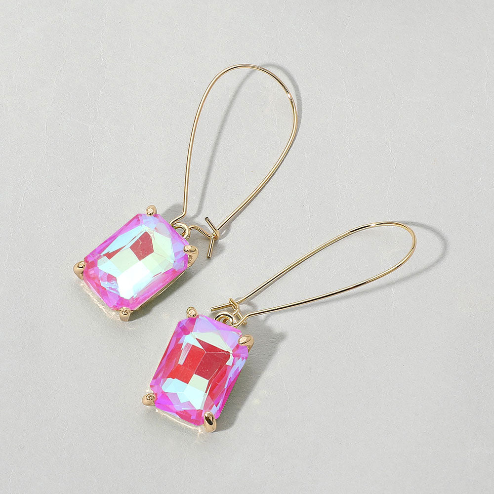 Madeline Love AB, Coral Emerald Cut Stone Dangle Evening Earrings