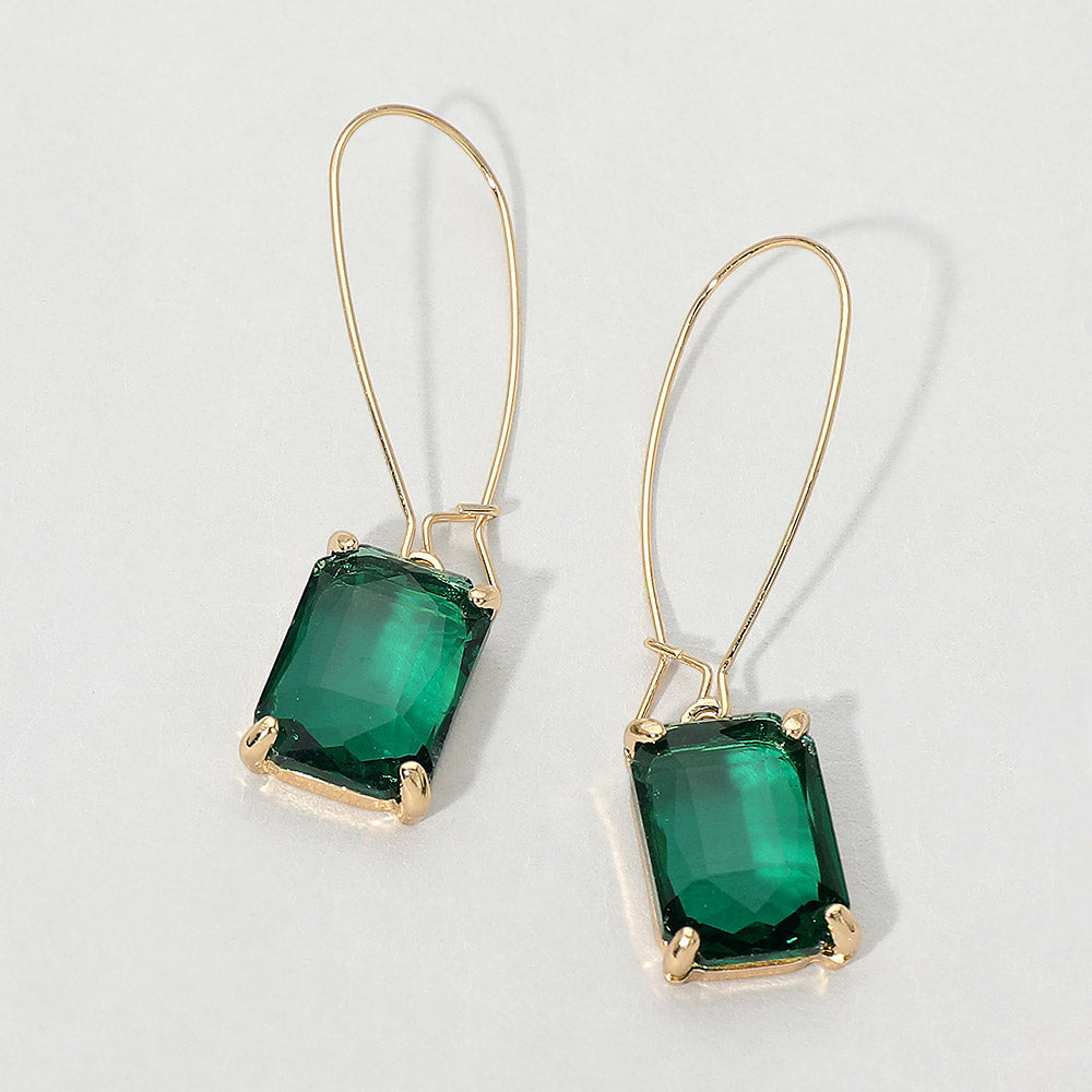 Madeline Love Emerald Emerald Cut Stone Dangle Evening Earrings
