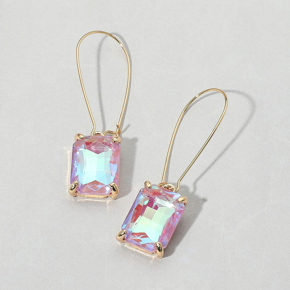 Madeline Love AB, Light, Purple Emerald Cut Stone Dangle Evening Earrings
