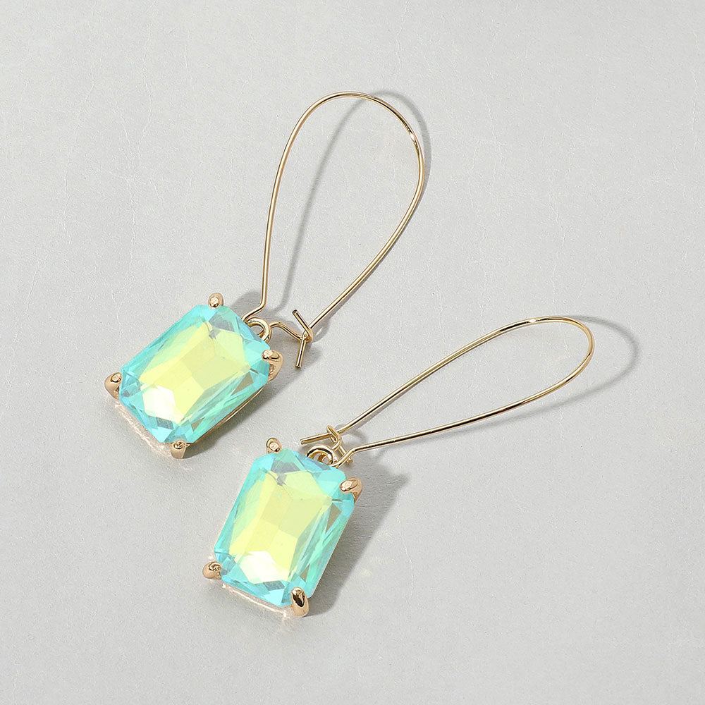 Madeline Love AB, Mint Emerald Cut Stone Dangle Evening Earrings
