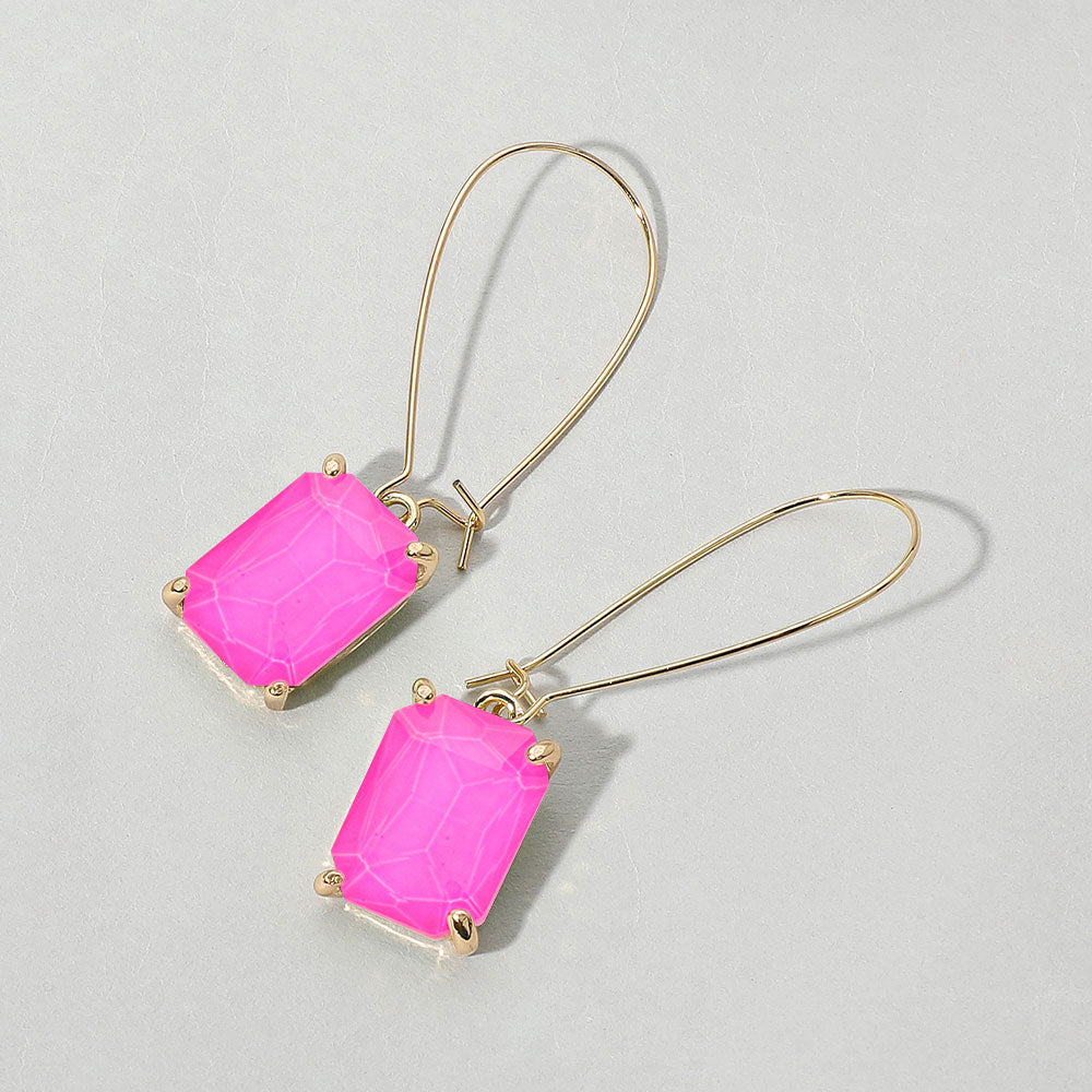 Madeline Love Fuchsia, Neon Emerald Cut Stone Dangle Evening Earrings