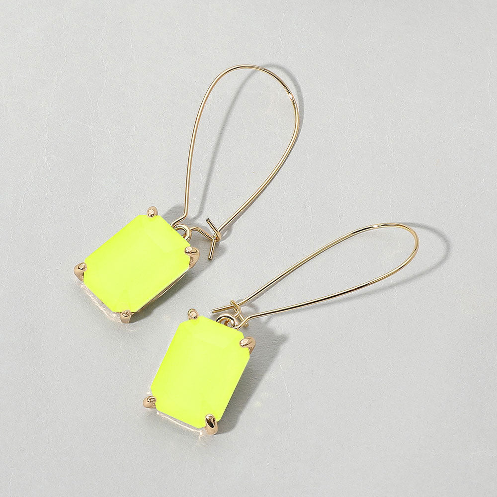 Madeline Love Neon, Yellow Emerald Cut Stone Dangle Evening Earrings