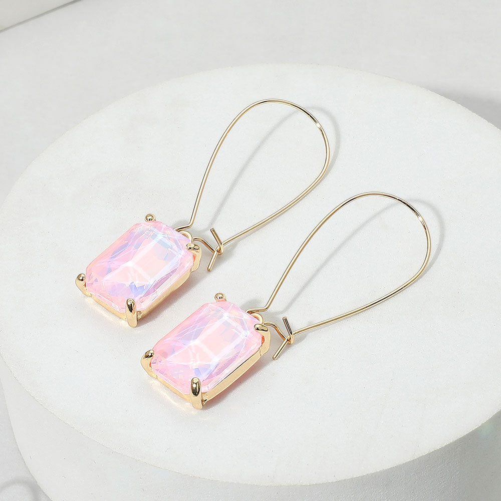 Madeline Love Light, Pink Emerald Cut Stone Dangle Evening Earrings