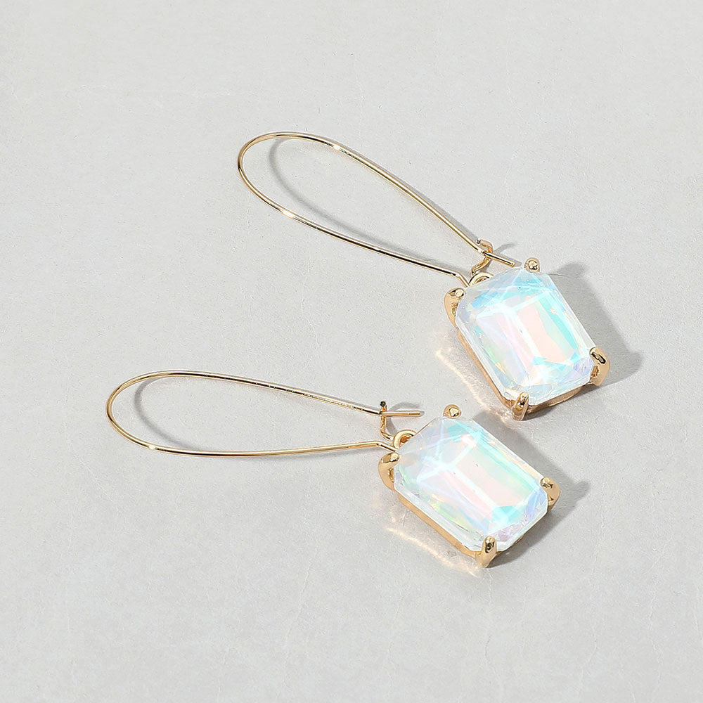 Madeline Love Light, White Emerald Cut Stone Dangle Evening Earrings