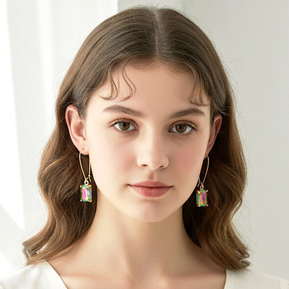 Madeline Love Vitrail Medium Emerald Cut Stone Dangle Evening Earrings