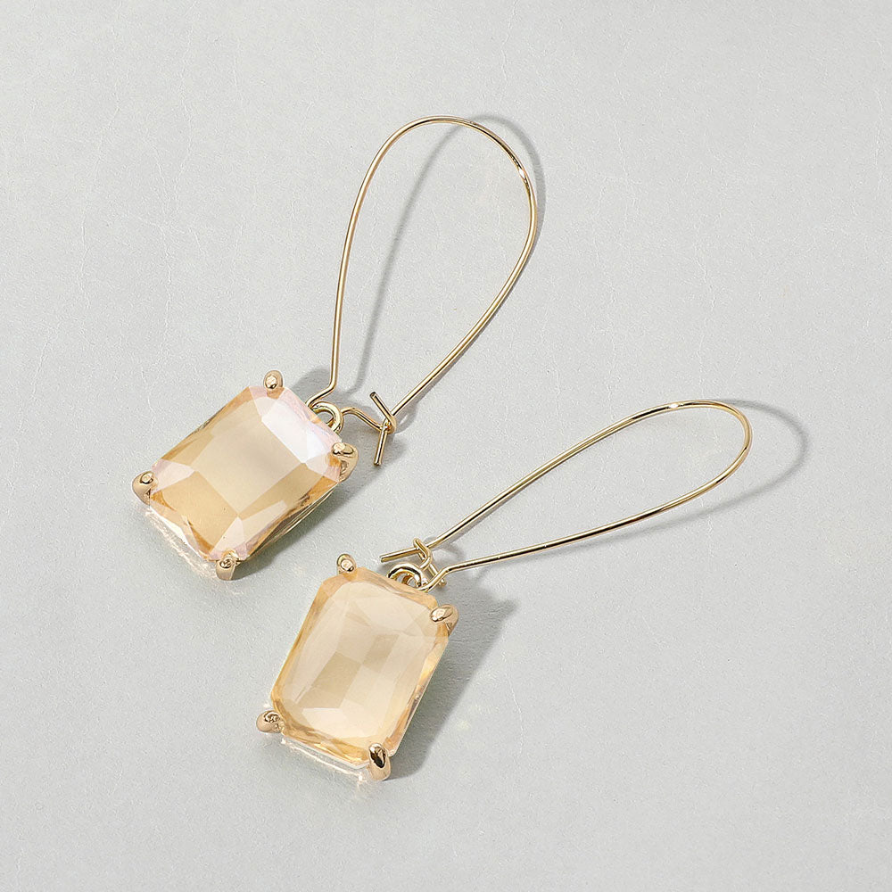 Madeline Love AB, Taupe Emerald Cut Stone Dangle Evening Earrings