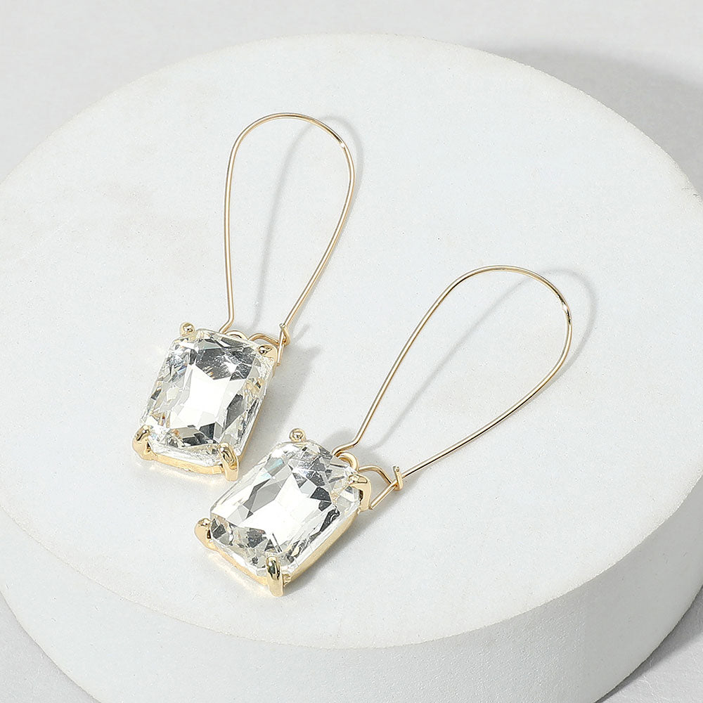 Madeline Love Clear, Gold Emerald Cut Stone Dangle Evening Earrings