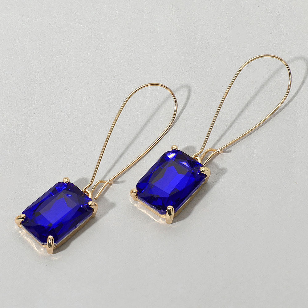 Madeline Love Royal Blue Emerald Cut Stone Dangle Evening Earrings