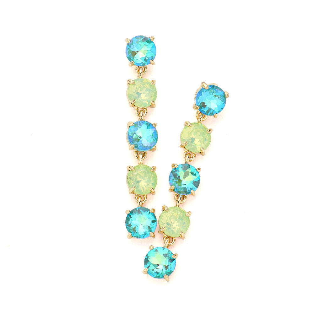 Madeline Love Mint Round Stone Link Dangle Evening Earrings - desc