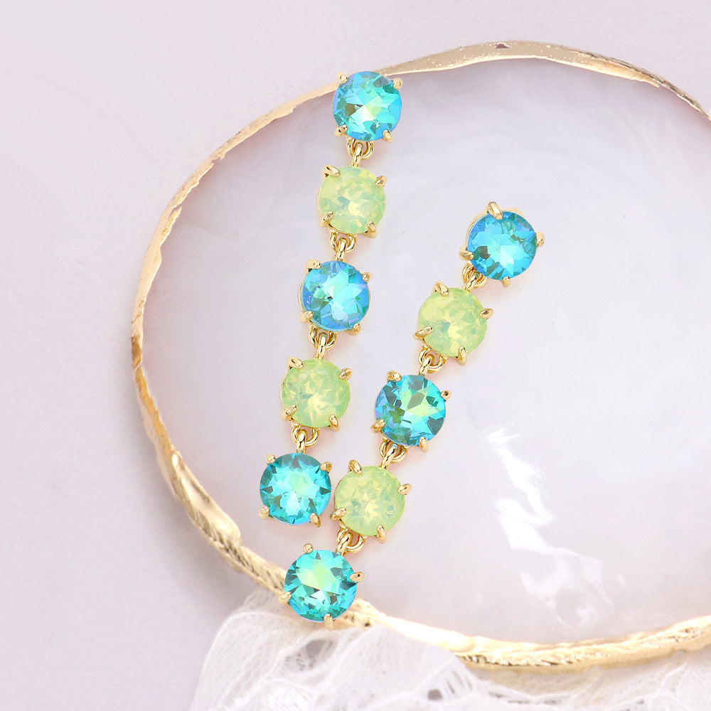 Madeline Love Mint Round Stone Link Dangle Evening Earrings