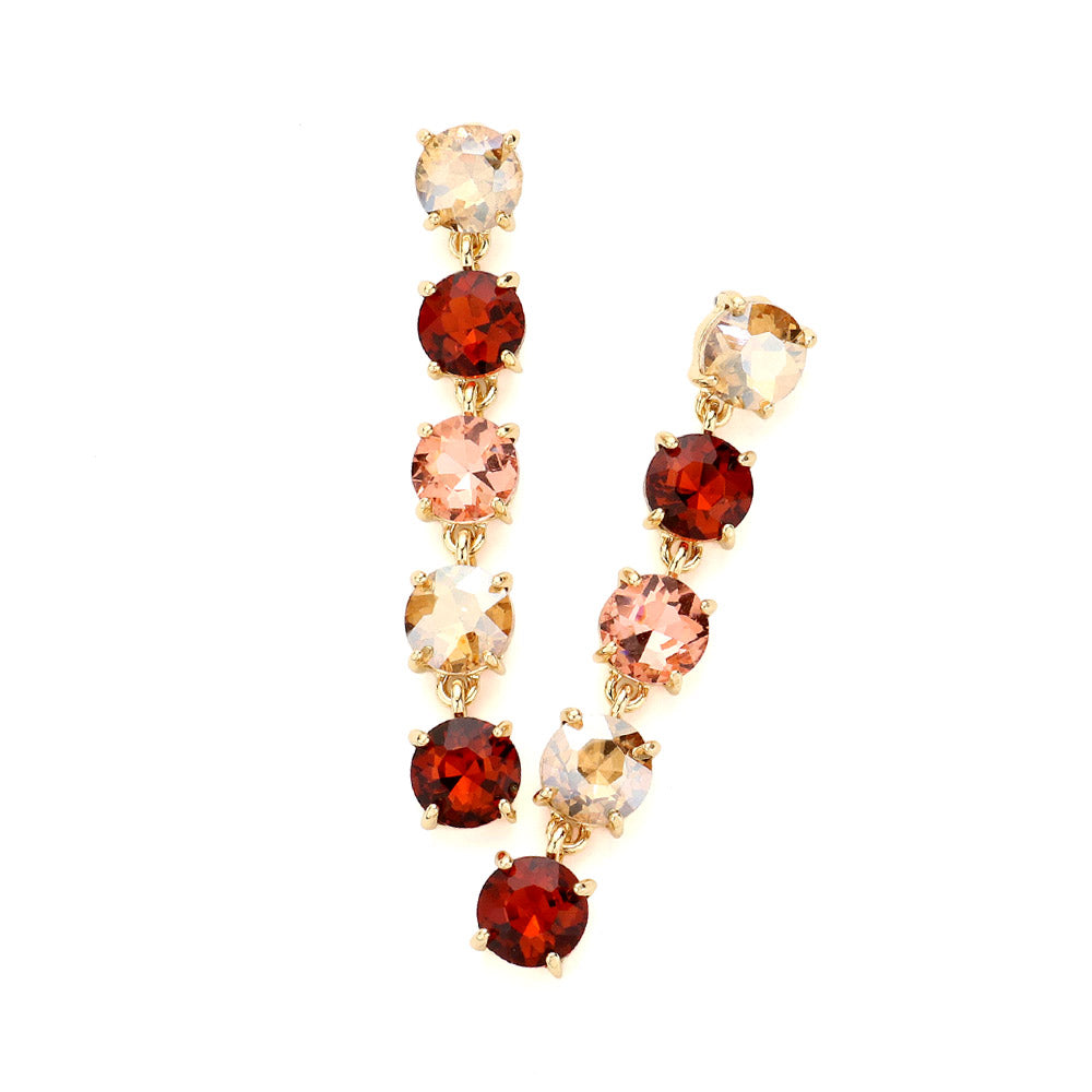Madeline Love Brown Round Stone Link Dangle Evening Earrings - desc