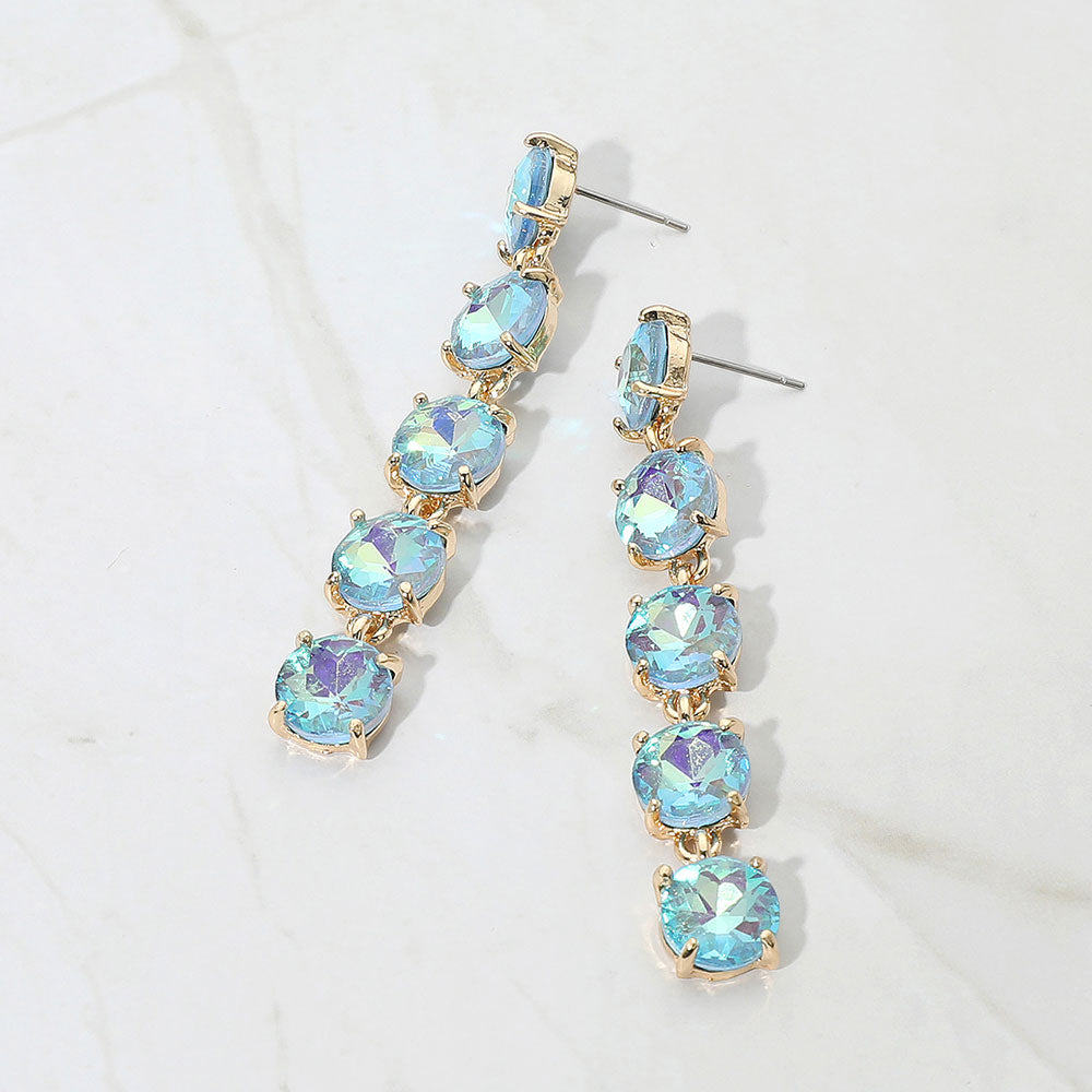 Madeline Love AB, Blue Round Stone Link Dangle Evening Earrings