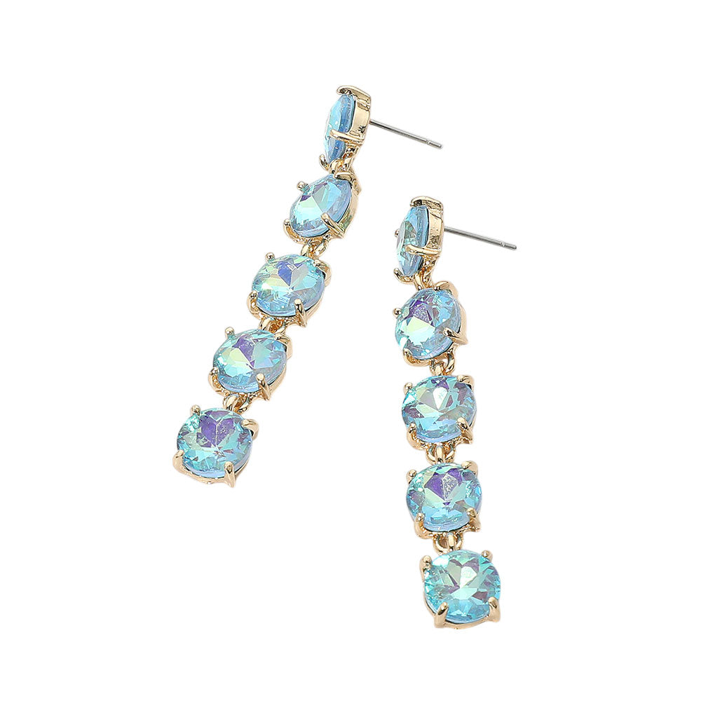 Madeline Love AB, Blue Round Stone Link Dangle Evening Earrings - desc