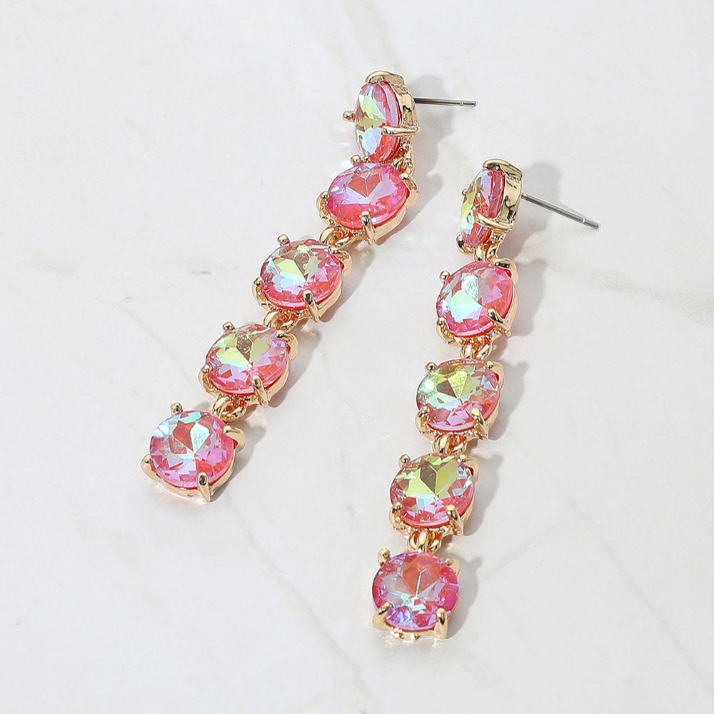 Madeline Love AB, Coral Round Stone Link Dangle Evening Earrings