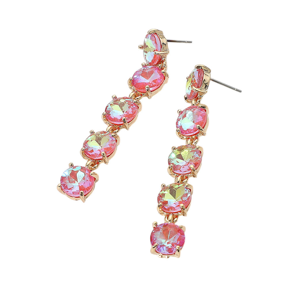 Madeline Love AB, Coral Round Stone Link Dangle Evening Earrings - desc